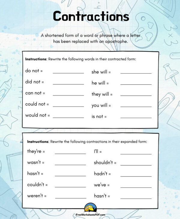 Contractions Worksheet 2nd Grade