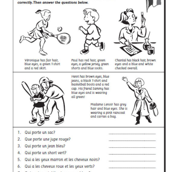 French Language Worksheets Things to Do