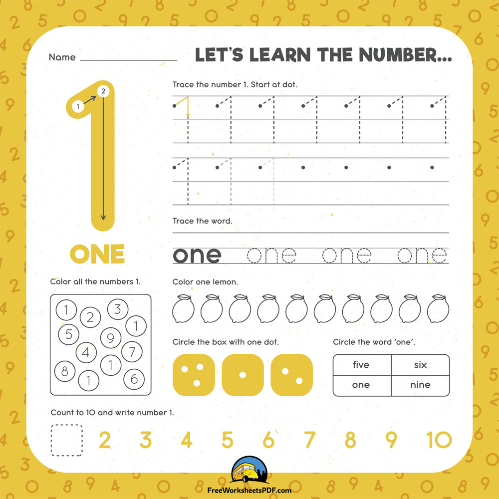 Number 1 Tracing Worksheet For Kindergarten Download Now 