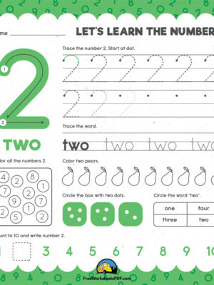 Number 2 Tracing Worksheet for Kindergarten