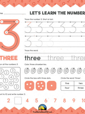Number 3 Tracing Worksheet for Kindergarten