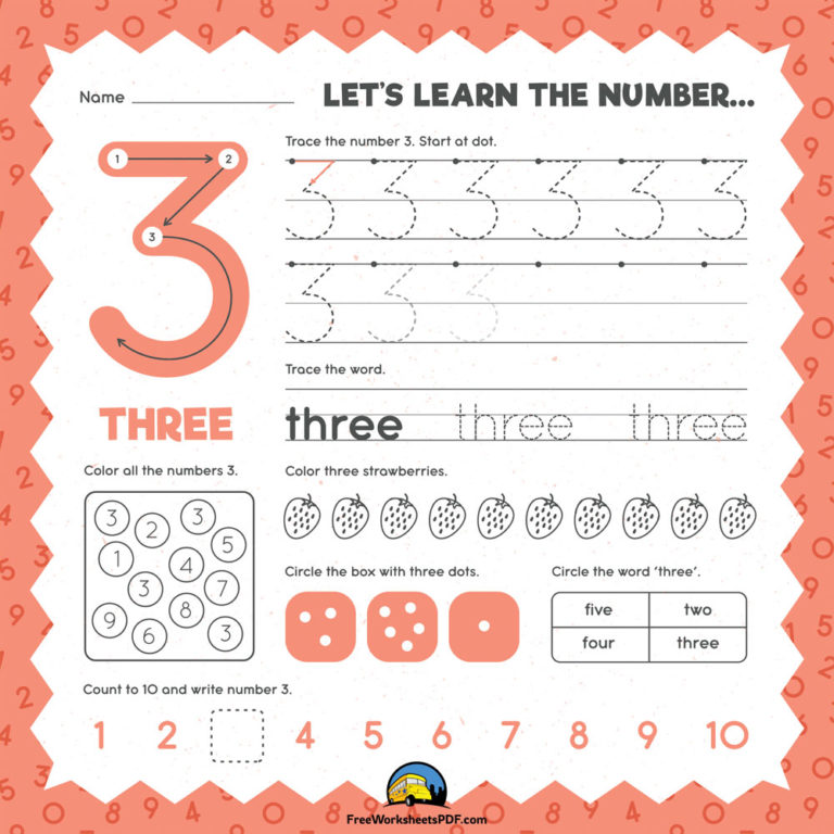 Number 3 Tracing Worksheet for Kindergarten [Download Now]