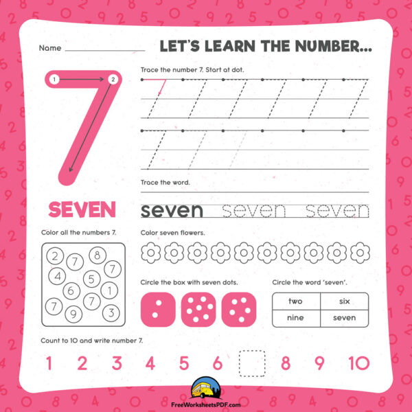 Number 7 Tracing Worksheet for Kindergarten