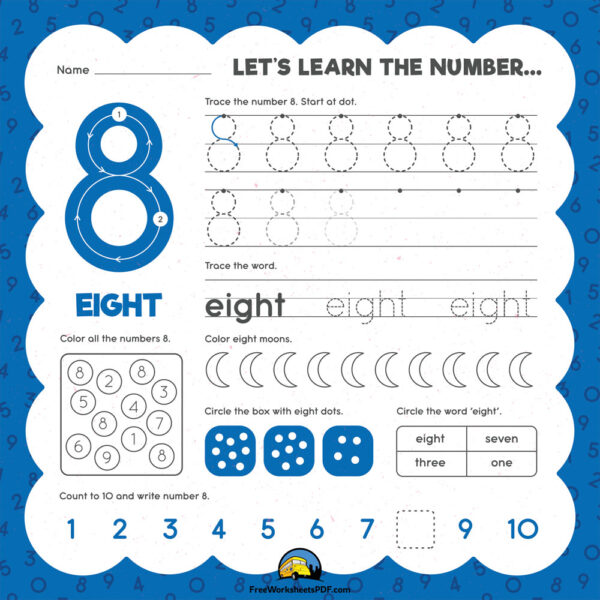 Number 8 Tracing Worksheet for Kindergarten