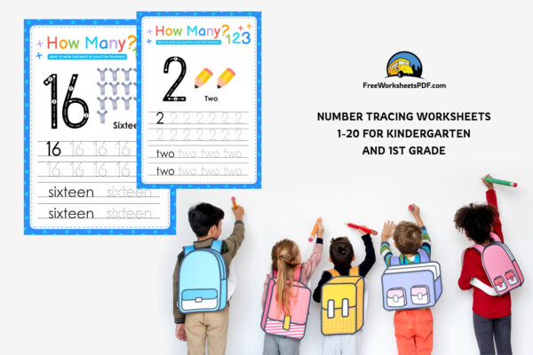 Number Tracing Worksheets 1-20 for Kindergarten and 1st Grade