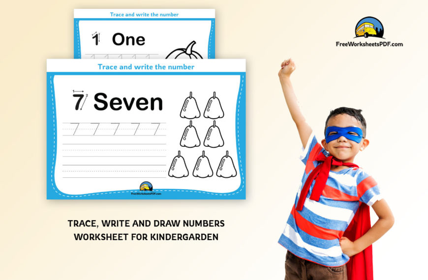 Trace, write and draw numbers worksheet for kindergarden