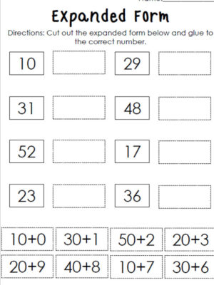 Writing Numbers in Expanded Form Worksheet 2 Digit Numbers for 2nd Grade